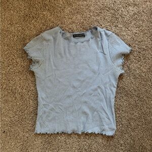 Brandy Melville Blue and White Striped Baby Tee